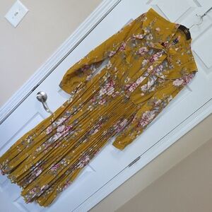 SHEIN Floral Long Sleeve Dress - Mustard